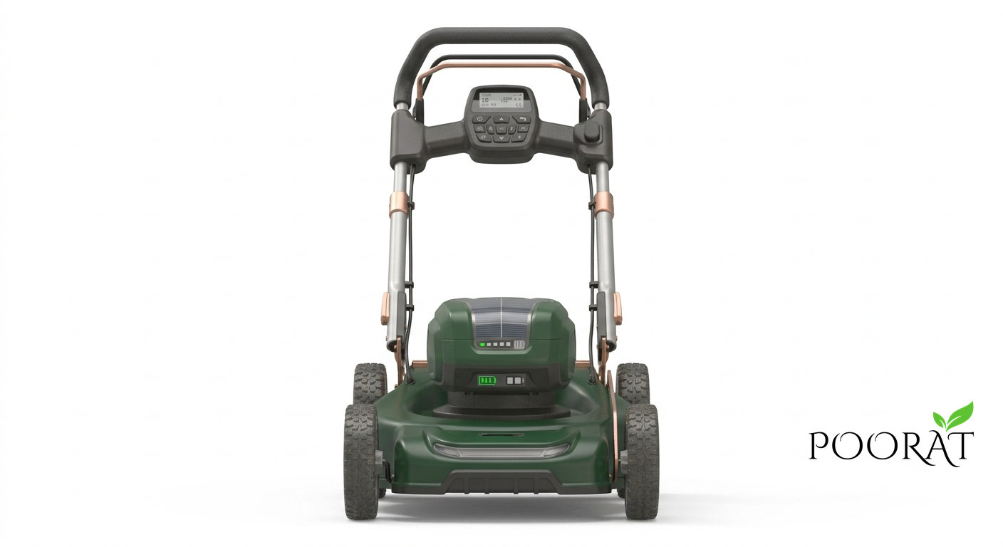13_logo Poorat Cordless Battery-Powered Electric Lawn Mower with Digital Control Panel, Adjustable Cutting Height & Easy Push Design for Home Gardens, Lawns and Outdoor Landscape Maintenance - Image 1