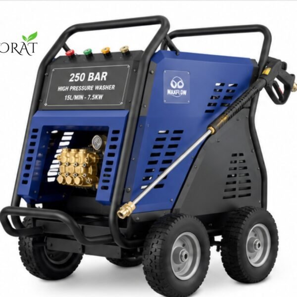 Poorat Heavy-Duty 250 BAR Industrial High Pressure Washer with High-Performance Pump, Spray Gun & Four-Wheel Mobile Trolley Design