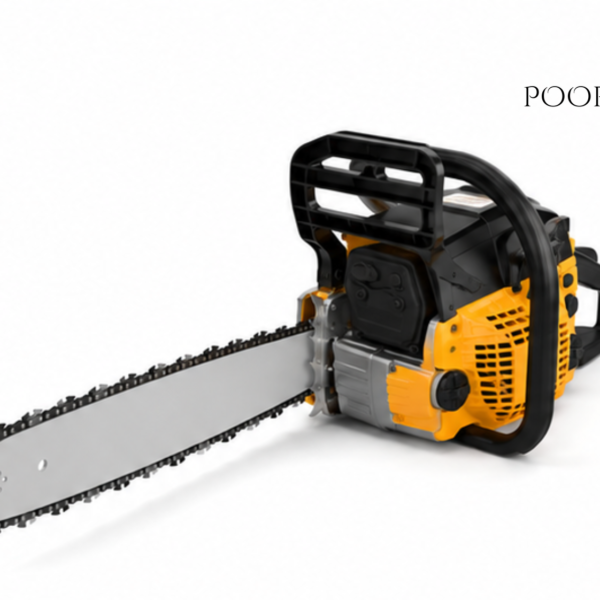 Poorat Heavy-Duty Petrol Chainsaw with Long Steel Guide Bar, High-Power Engine, Ergonomic Dual Handle & Safety Hand Guard for Tree Cutting, Firewood Preparation and Landscaping.
