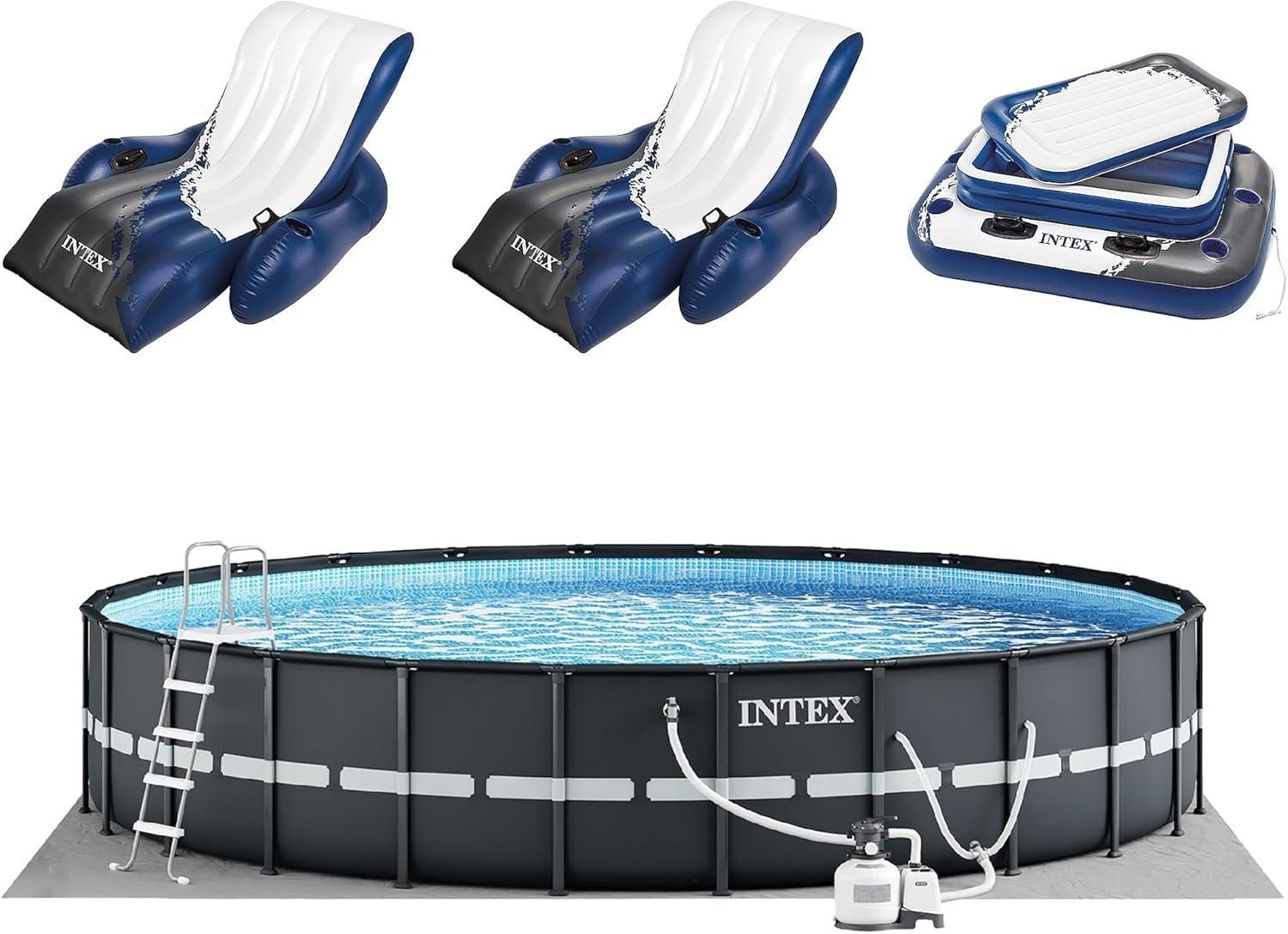 71htl4LQlL._AC_SL1500_.jpg Intex Ultra XTR Round Frame Pool with Pump, Cooler, and Floats (2 Pack) - Image 1