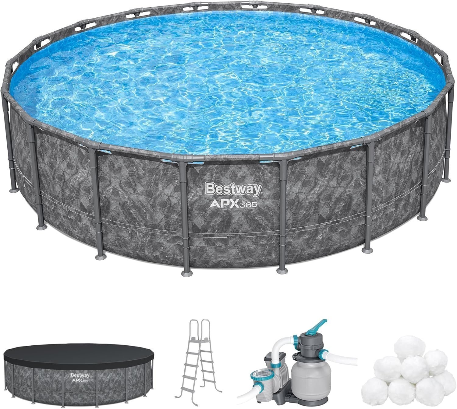 81272c-evLL._AC_SL1500_.jpg Bestway APX 365 18’x52″ Round Above Ground Swimming Pool Set with Pump & Ladder - Image 1
