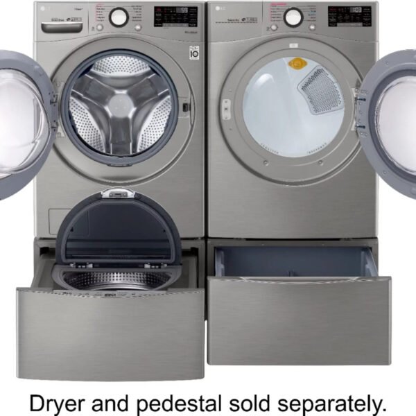 LG – 4.5 Cu. Ft. High-Efficiency Stackable Smart Front Load Washer with Steam and 6Motion Technology – Graphite steel