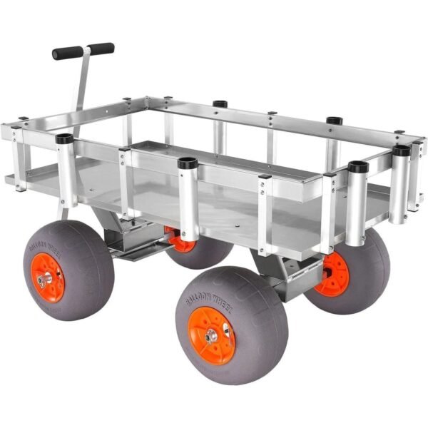 500 lbs Beach Fishing Cart, 13″ PU Balloon Tires, Heavy-Duty Aluminum Frame, 6 Rod Holders, DOBA-MC500