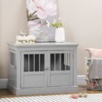 Cat Litter Box Enclosure with Magnetic Doors, Cat Washroom Nightstand with Large Top, Hidden Litter Box Side Table with Latches, Dark Grey - Image 2