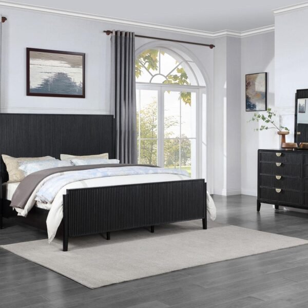 Coaster Fine Furniture Brookmead Modern Bedroom Furniture Set – Wire-Brushed Finish with Fluted Texturing, Golden Demi-Lune Handles, and English Dovetail Craftsmanship