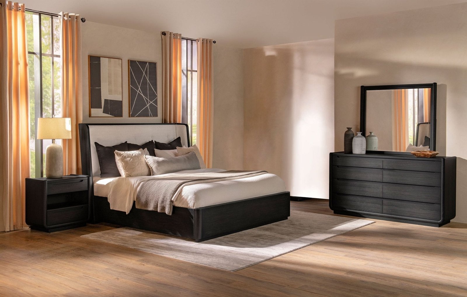 coaster-fine-furniture-leandro-burnished-black-bedroom-set-with-cream-upholstered-wingback-bed-8404901.jpg Coaster Fine Furniture Leandro Burnished Black Bedroom Set with Cream Upholstered Wingback Bed - Image 1
