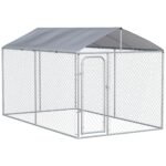 Dog Kennel Heavy Duty Playpen with Galvanized Steel Secure Lock Mesh Sidewalls and Waterproof Cover for Backyard & Patio, 13′ x 7.5′ x 7.5′