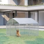 Dog Kennel Outdoor Heavy Duty Playpen with Galvanized Steel Secure Lock Mesh Sidewalls and Waterproof Cover for Backyard & Patio - Image 2
