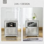 Furniture Stylish Dog Kennel, Wooden & Wire End Table with Cushion & Lockable Door, Miniature Size Pet Crate Indoor Puppy Cage, Grey - Image 5