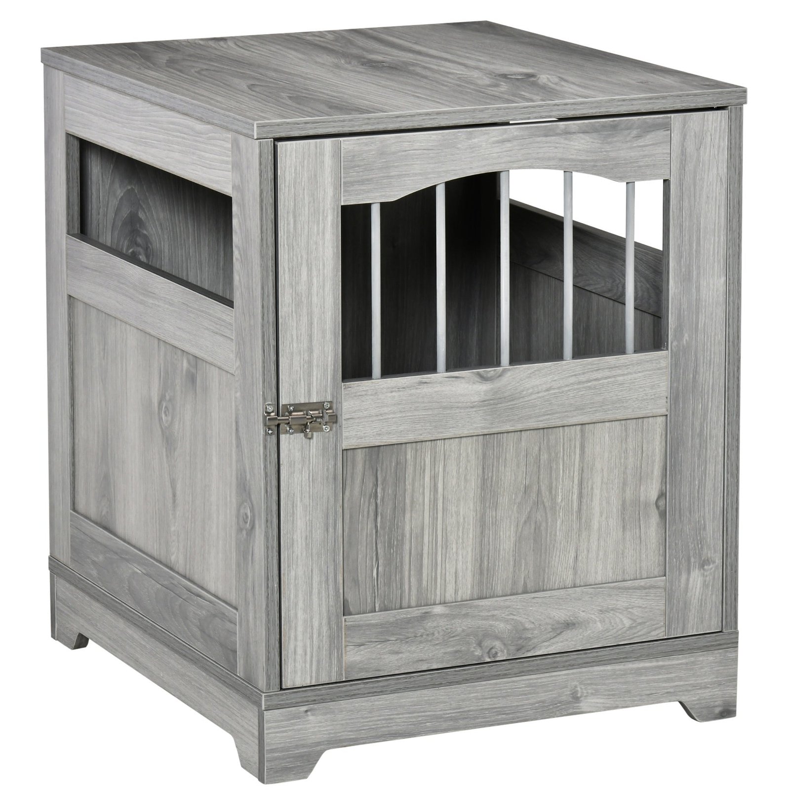 furniture-stylish-dog-kennel-wooden-wire-end-table-with-cushion-lockable-door-miniature-size-pet-crate-indoor-puppy-cage-grey-3717213.jpg Furniture Stylish Dog Kennel, Wooden & Wire End Table with Cushion & Lockable Door, Miniature Size Pet Crate Indoor Puppy Cage, Grey - Image 1