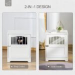 Furniture Stylish Dog Kennel, Wooden & Wire End Table with Cushion & Lockable Door, Miniature Size Pet Crate Indoor Puppy Cage, White - Image 5