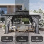 Gazebo 10×14 Hardtop Gazebo with Double Galvanized Steel Roof, Gray | Metal Frame Outdoor Pavilion with Breathable Netting and Privacy Curtain for Backyard - Image 3