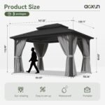 Gazebo 10×14 Hardtop Gazebo with Double Galvanized Steel Roof, Gray | Metal Frame Outdoor Pavilion with Breathable Netting and Privacy Curtain for Backyard - Image 4