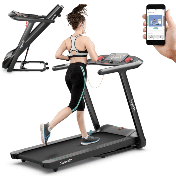 Goplus 4.75HP Folding Treadmill with 15% Auto Incline, Electric Superfit Treadmill w/Voice and APP Control