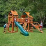Gorilla Playsets Pioneer Peak Treehouse Wooden Swing Set with Clatter Bridge & Tire Swing - Image 2