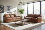 Hadley Contemporary Track Arm Leather Sofa Collection - Image 4