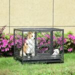 Heavy Duty Dog Cage Metal Kennel and Crate Dog Playpen with Lockable Wheels, Slide-out Tray, Food Bowl and Double Doors - Image 5