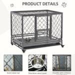 Heavy Duty Dog Cage Metal Kennel and Crate Dog Playpen with Lockable Wheels, Slide-out Tray, Food Bowl and Double Doors - Image 3