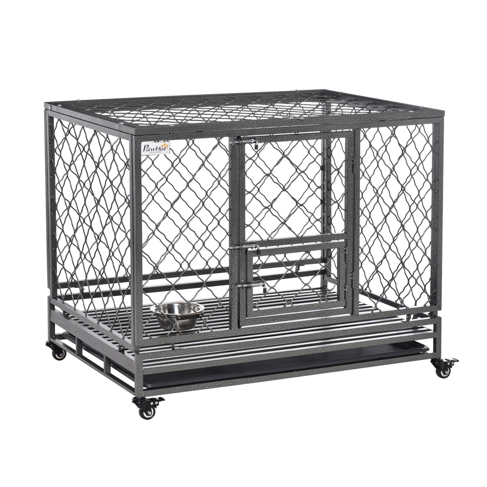 heavy-duty-dog-cage-metal-kennel-and-crate-dog-playpen-with-lockable-wheels-slide-out-tray-food-bowl-and-double-doors-6601987-2.jpg Heavy Duty Dog Cage Metal Kennel and Crate Dog Playpen with Lockable Wheels, Slide-out Tray, Food Bowl and Double Doors - Image 1