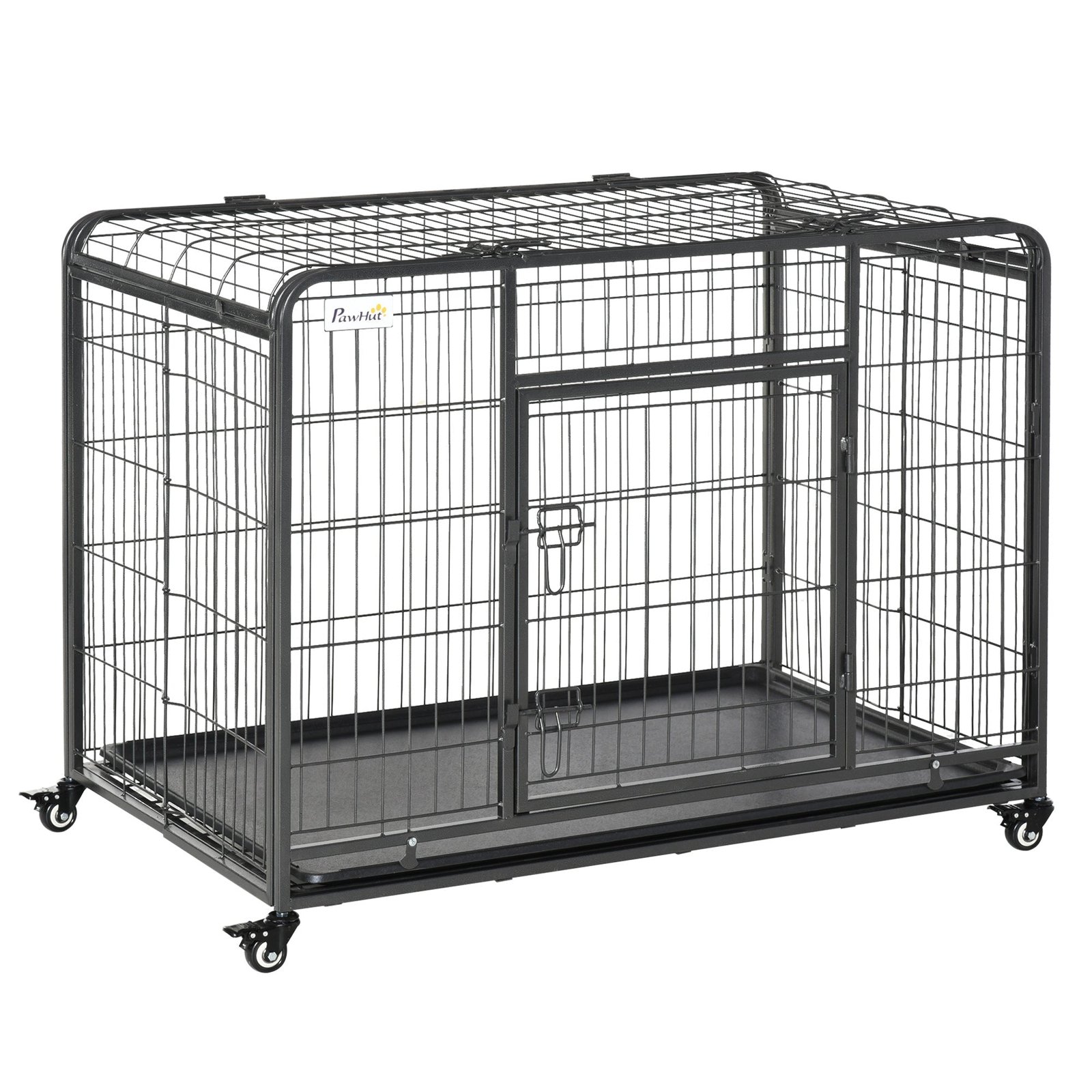 heavy-duty-metal-dog-crate-pet-cage-kennel-with-removable-tray-4-wheels-folding-design-indoor-grey-2800959-1.jpg Heavy Duty Metal Dog Crate Pet Cage & Kennel with Removable Tray 4 Wheels & Folding Design Indoor Grey - Image 1