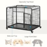 Heavy Duty Metal Dog Crate Pet Cage & Kennel with Removable Tray 4 Wheels & Folding Design Indoor Grey - Image 5