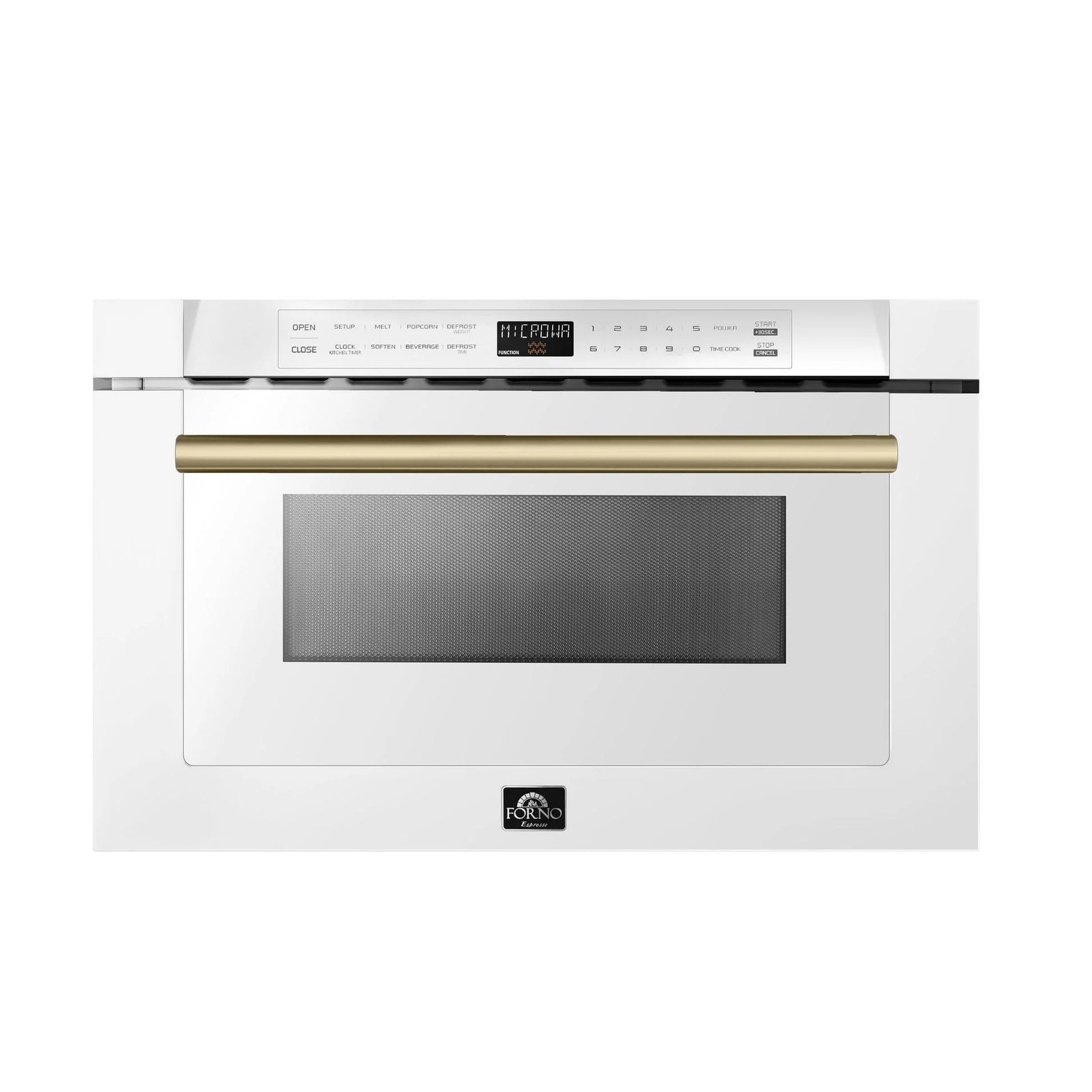 imageye___-_imgi_223_Microwave_FMWDR3000-24WHT_2024-08_Front_Antique_Brass_V1_6d9b8b7e-6002-42cb-8503-88c13854e999.jpg FORNO Espresso Capoliveri 24″ 1.2 cu. ft. Built-In Microwave Drawer in White with Antique Brass Handles, FMWDR3000-24WHT - Image 1