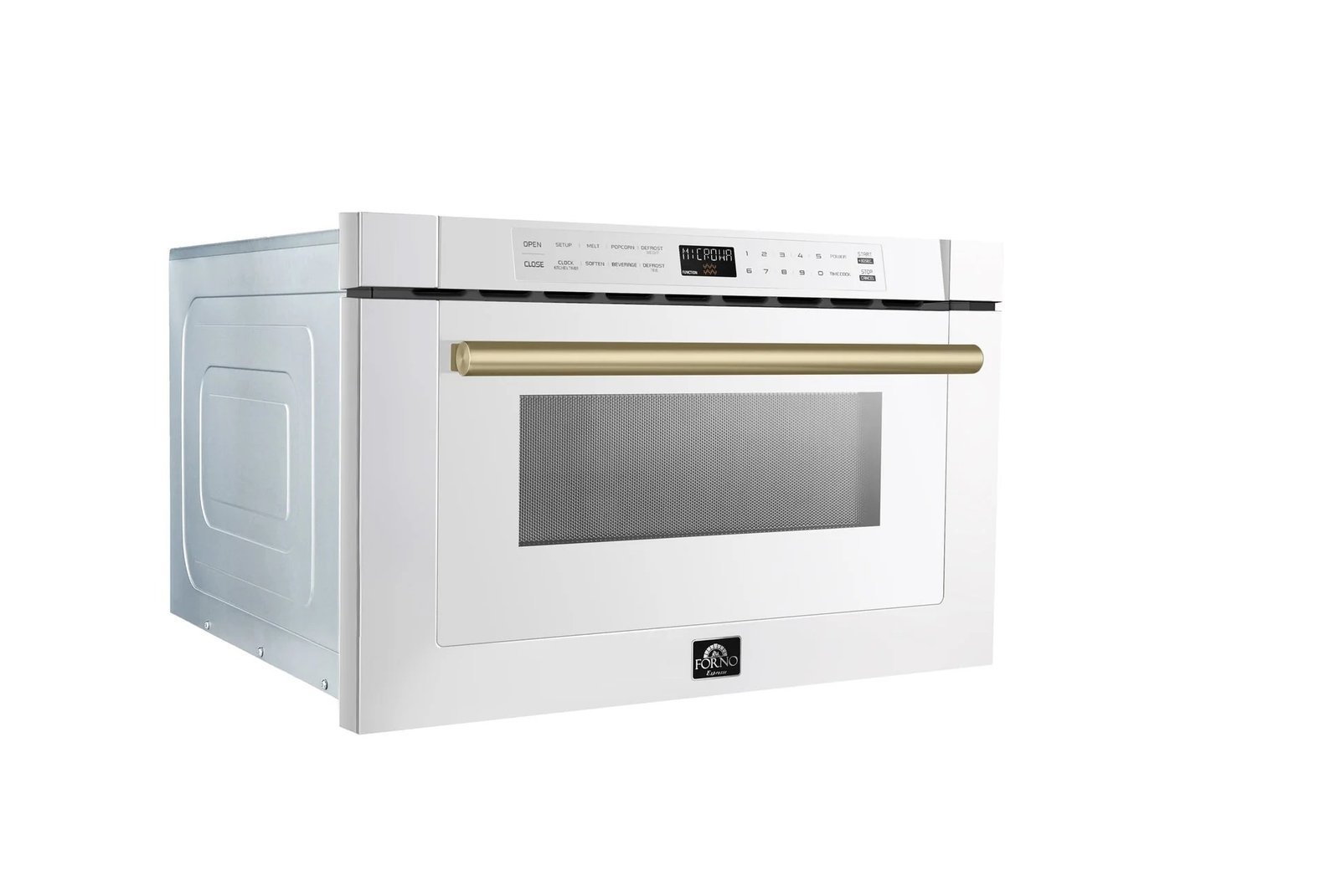 FORNO Espresso Capoliveri 24″ 1.2 cu. ft. Built-In Microwave Drawer in White with Antique Brass Handles, FMWDR3000-24WHT - Image 3