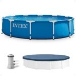 Intex 12′ x 30″ Metal Frame Round Swimming Pool w/ Filter Pump & 13′ Pool Cover