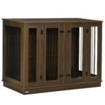 Large Furniture Style Dog Crate with Removable Panel, End Table with Two Rooms Design and Two Front Doors, Walnut, 47″ x 23.5″ x 35″