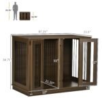 Large Furniture Style Dog Crate with Removable Panel, End Table with Two Rooms Design and Two Front Doors, Walnut, 47″ x 23.5″ x 35″ - Image 3