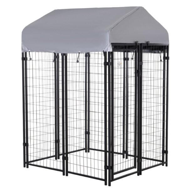 Large Outdoor Dog Kennel Galvanized Steel Fence with UV-Resistant Oxford Cloth Roof & Secure Lock 48″ x 48″