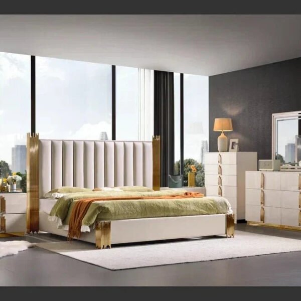 McFerran Home Furnishing B2001 Modern White & Gold Frame Bedroom Set