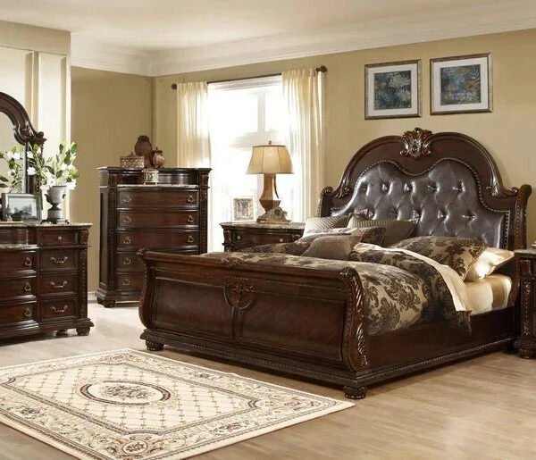 McFerran Home Furnishing B9500 Amber Dark Cherry Tufted Bedroom Set