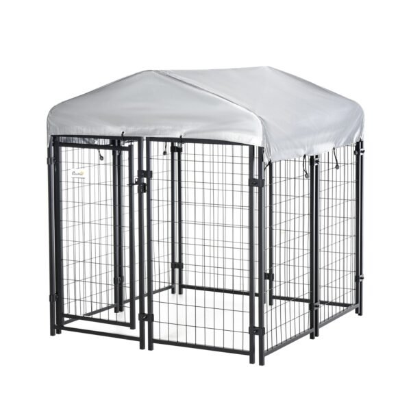 Medium-sized Outdoor Dog Kennel Galvanized Steel Fence with UV-Resistant Oxford Cloth Roof & Secure Lock 47.25″ x 47.25″ x 54.25″