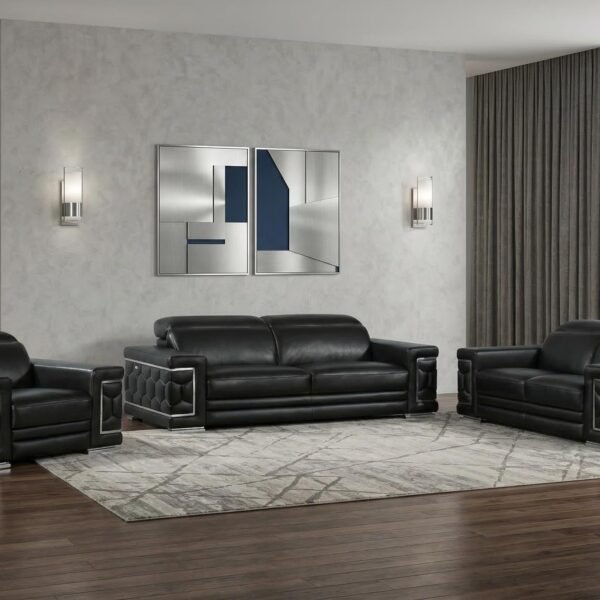 Milan Leather Seating Set – Black
