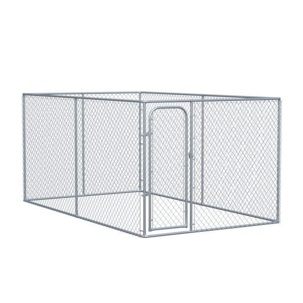 Outdoor Dog Kennel Galvanized Chain Link Fence Heavy Duty Pet Run House Chicken Coop with Secure Lock Mesh Sidewalls for Backyard, Silver