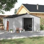 Outsunny Outdoor Storage Shed White 11’×13′ Galvanized Steel - Image 2