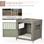 Rattan Dog Crate, Wicker Dog Cage with Lockable Door and Soft Washable Cushion, Dog Kennel Furniture for Small Sized Dogs, Grey - Image 4