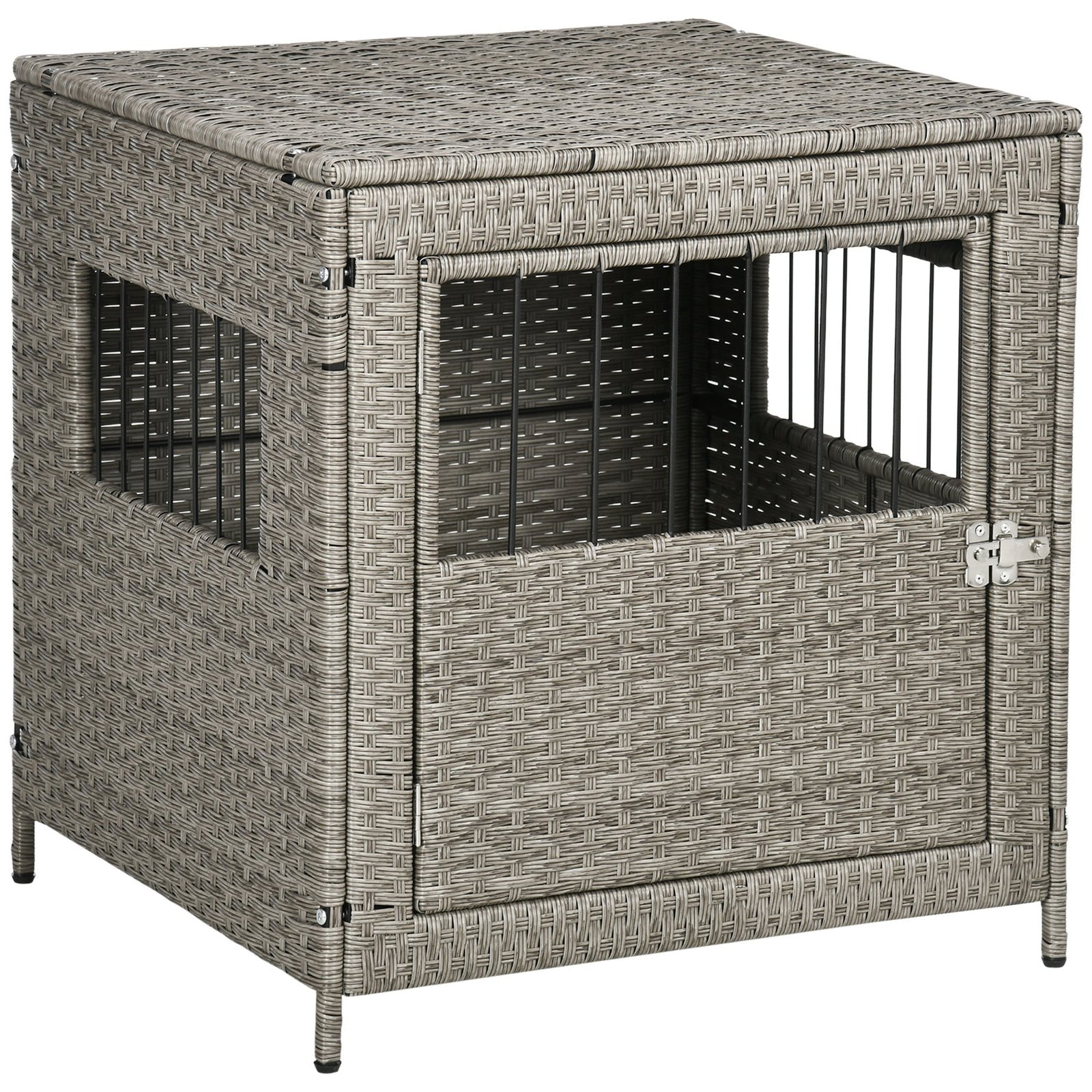 rattan-dog-crate-wicker-dog-cage-with-lockable-door-and-soft-washable-cushion-dog-kennel-furniture-for-small-sized-dogs-grey-6434737.jpg Rattan Dog Crate, Wicker Dog Cage with Lockable Door and Soft Washable Cushion, Dog Kennel Furniture for Small Sized Dogs, Grey - Image 1