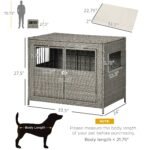 Rattan Dog Crate with Double Doors, Wicker Dog Cage with Soft Washable Cushion, Dog Kennel Furniture for Medium to Large Sized Dogs, Grey - Image 3