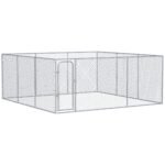 Silver Outdoor Dog Kennel Galvanized Chain Link Fence Heavy Duty Pet Run House Chicken Coop with Secure Lock Mesh Sidewalls for Backyard, Silver