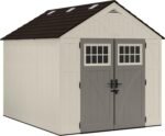 Suncast 8×10 Ft. Outdoor Storage Shed – Large Resin Outdoor Shed with Floor Included, Lockable Double Doors & Skylights. 547 Cu Ft Tremont Garden Resin Sheds for Lawn Tools, Riding Mowers, & Bikes