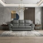 The Halston – 85″ Gray Leather Sofa With Silver Legs