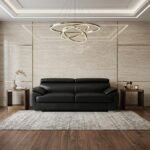 The Nightfall – Black Genuine Leather Sofa with Silver Legs