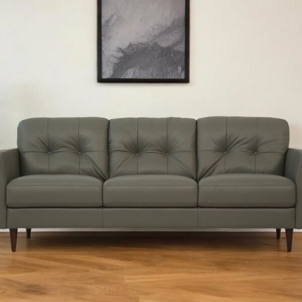 The Rowan – Green Leather Sofa with Black Legs