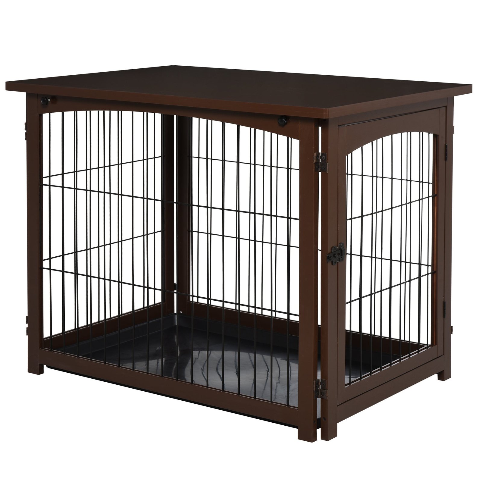 wooden-decorative-dog-cage-pet-crate-with-fence-side-table-small-animal-house-and-tabletop-brown-1550969.jpg Wooden Decorative Dog Cage Pet Crate with Fence Side Table Small Animal House and Tabletop, Brown - Image 1