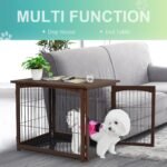 Wooden Decorative Dog Cage Pet Crate with Fence Side Table Small Animal House and Tabletop, Brown - Image 5