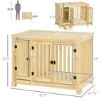 Wooden Dog Crate, Indoor Dog Kennels with Cushion Drawer Bowl Storage for Small Dogs, 37.5″ x 23″ x 27.5″, Natural - Image 3