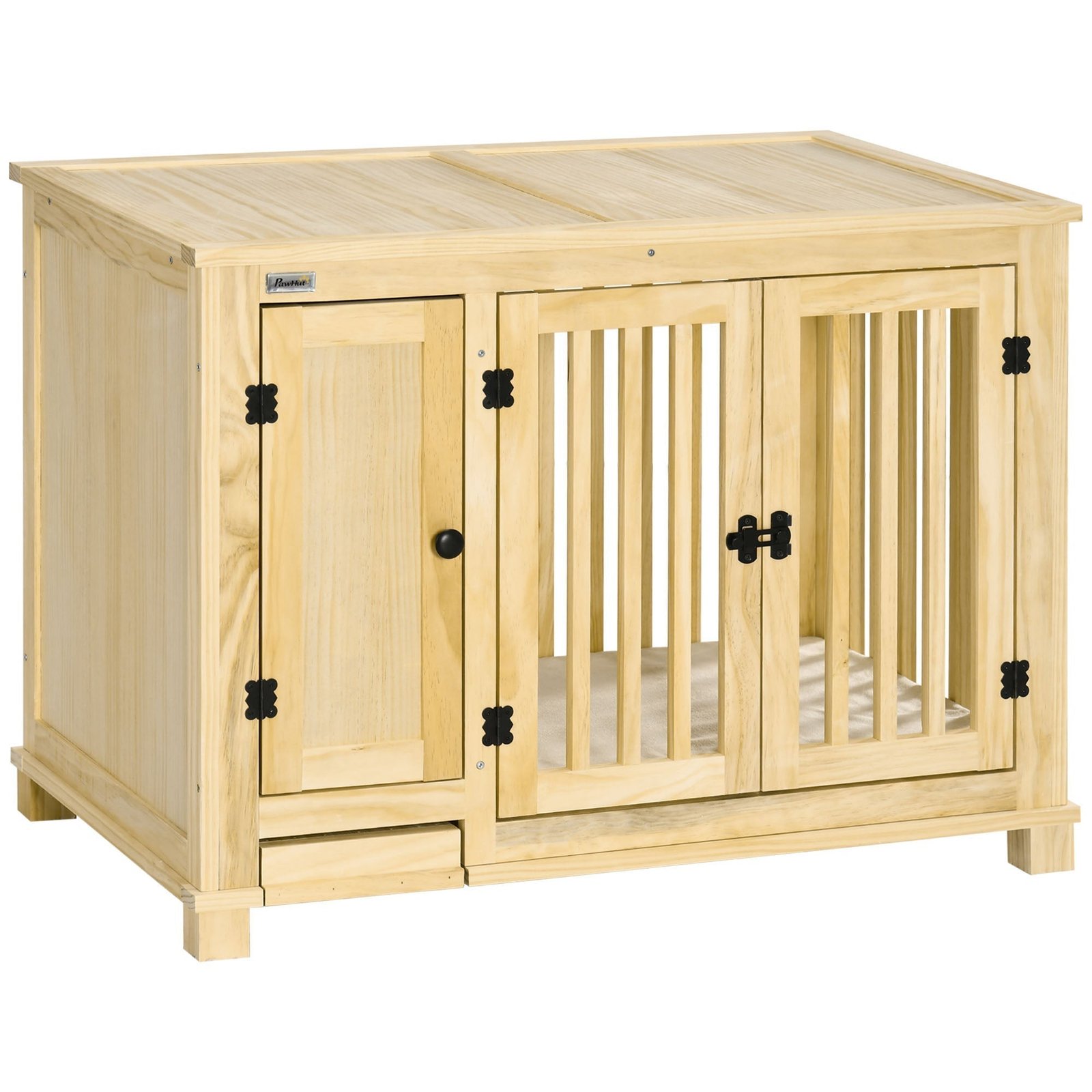 wooden-dog-crate-indoor-dog-kennels-with-cushion-drawer-bowl-storage-for-small-dogs-375-x-23-x-275-natural-3652478.jpg Wooden Dog Crate, Indoor Dog Kennels with Cushion Drawer Bowl Storage for Small Dogs, 37.5″ x 23″ x 27.5″, Natural - Image 1