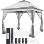 Yaheetech 11×11 Pop Up Gazebo Outdoor Canopy Shelter, Instant Patio Gazebo Sun Shade Canopy Tent with 4 Sandbags, 2 Tiers Roof & Mesh Netting for Lawn, Garden, Backyard & Deck, Gray
